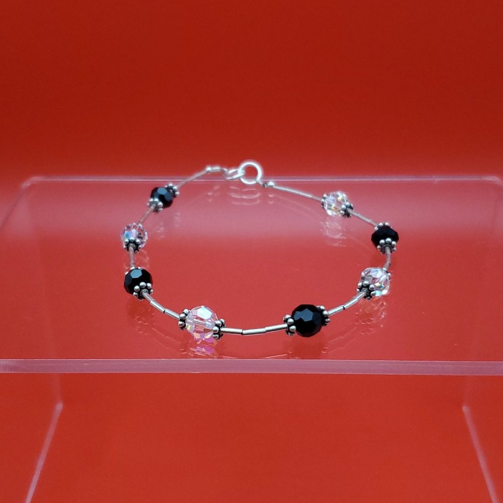 7 Inch 925 Sterling Silver Liquid Silver Crystals Bracelet